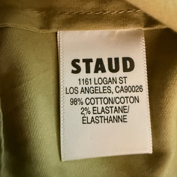 STAUD Khaki Button-Front A-Line Kingsley Midi Skirt sz 2 Pleated Stretch Cotton - Picture 6 of 8